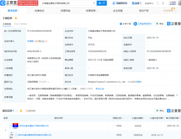 证券配资系统  富安娜投资成立电商公司